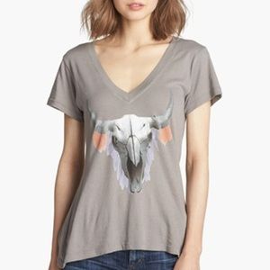 Wildfox bison skull grey deep v neck graphic tee